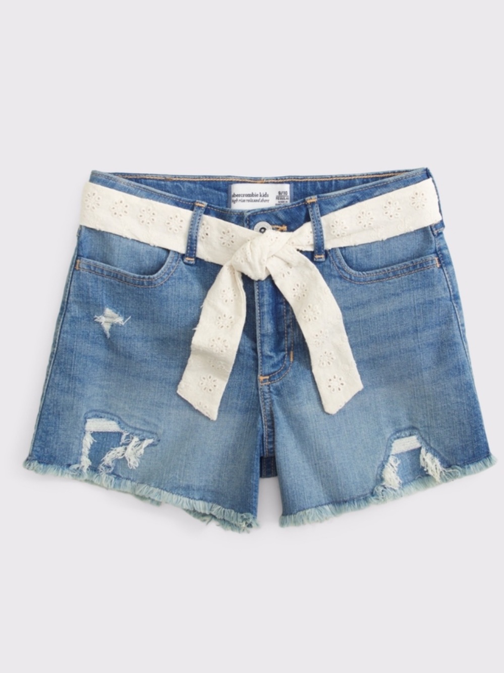 Abercrombie Kids High Rise Relaxed Short Distressed Denim Blue 11/12